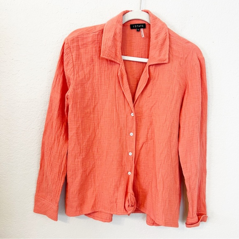 One State Waffle Button Down Tie Blouse NWT